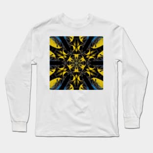 yellow blue and black kaleidoscopic hexagonal design Long Sleeve T-Shirt